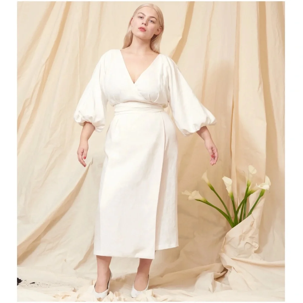 MARA HOFFMAN Francesca Hemp White Wrap Midi Dress_2